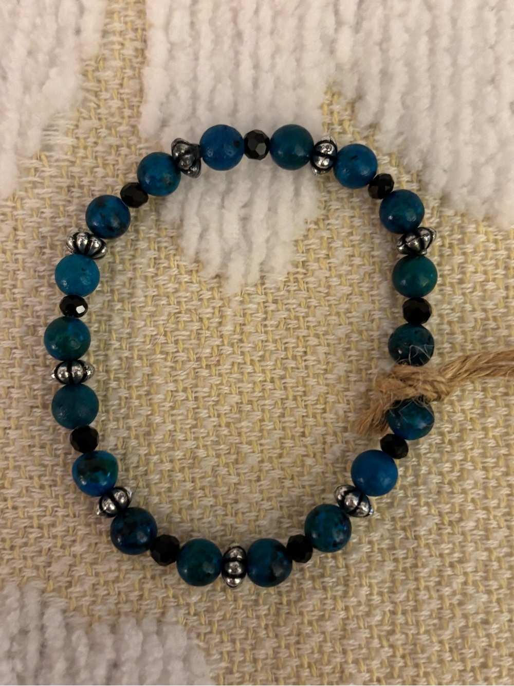 Blue, Dark Teal, & Black Beaded Stretch Bracelet